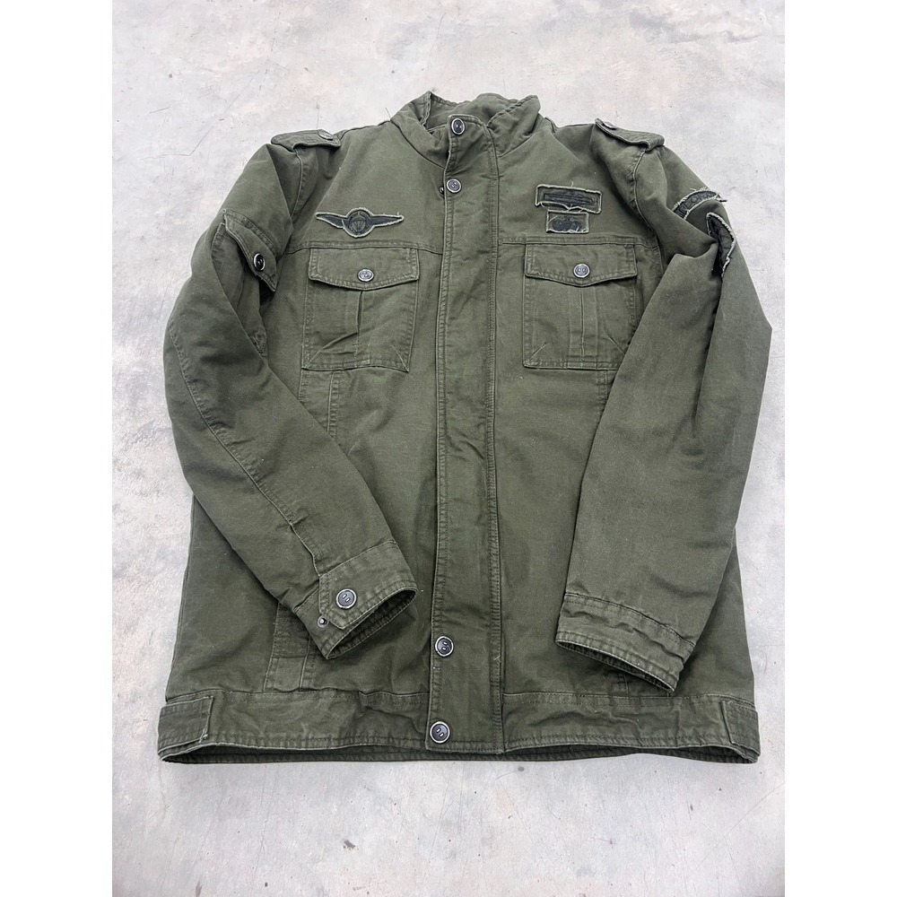 Military Jacket Mens 2XL? 48" Chest Olive Sherpa Lined Full Zip Utility Pockets